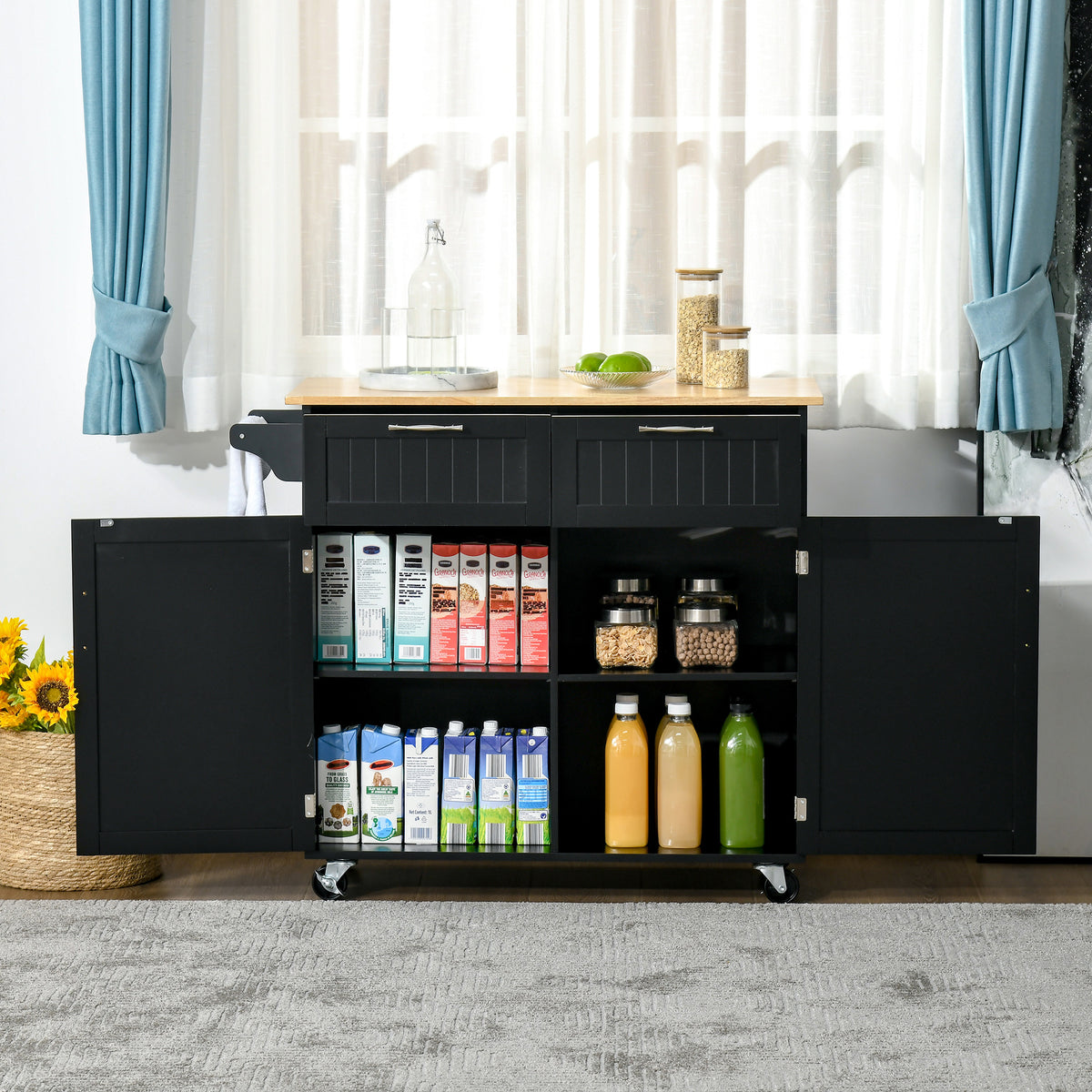 Kitchen Cart on Wheels with 2 Storage Drawers – 41"W x 36"H