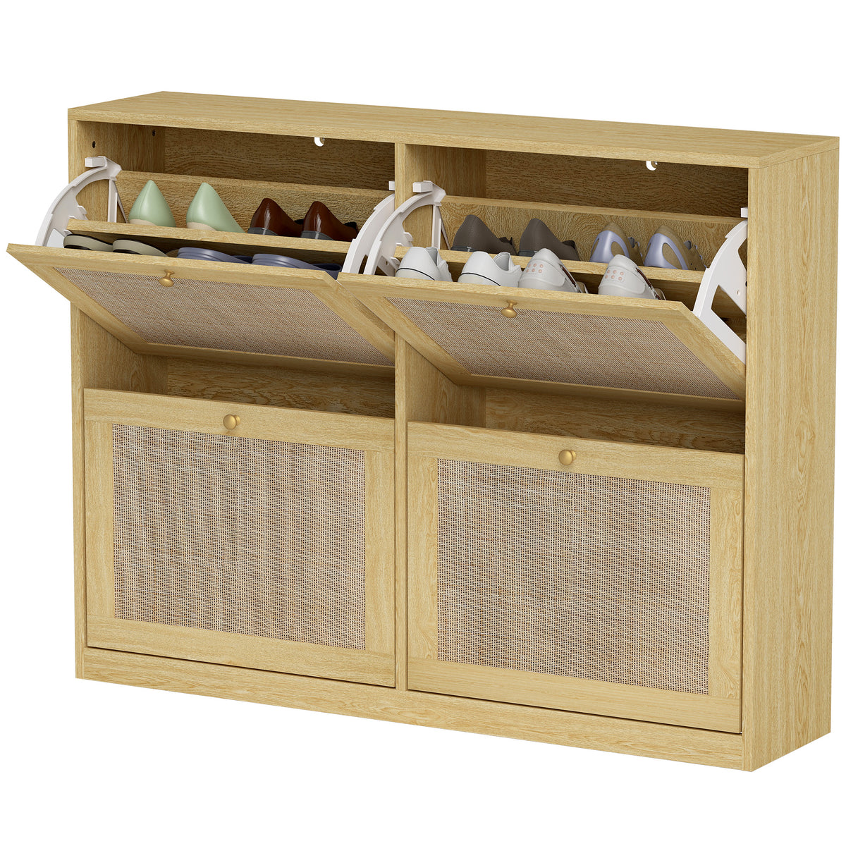 Rattan Shoe Cabinet with 4 Flip Drawers – 41"W x 32"H