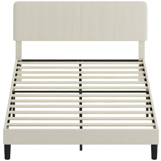 Corduroy Upholstered Bed with Adjustable Headboard