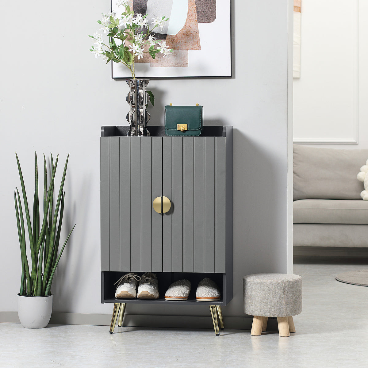 Entryway Shoe Cabinet with Open Shelves – 24"W x 39"H