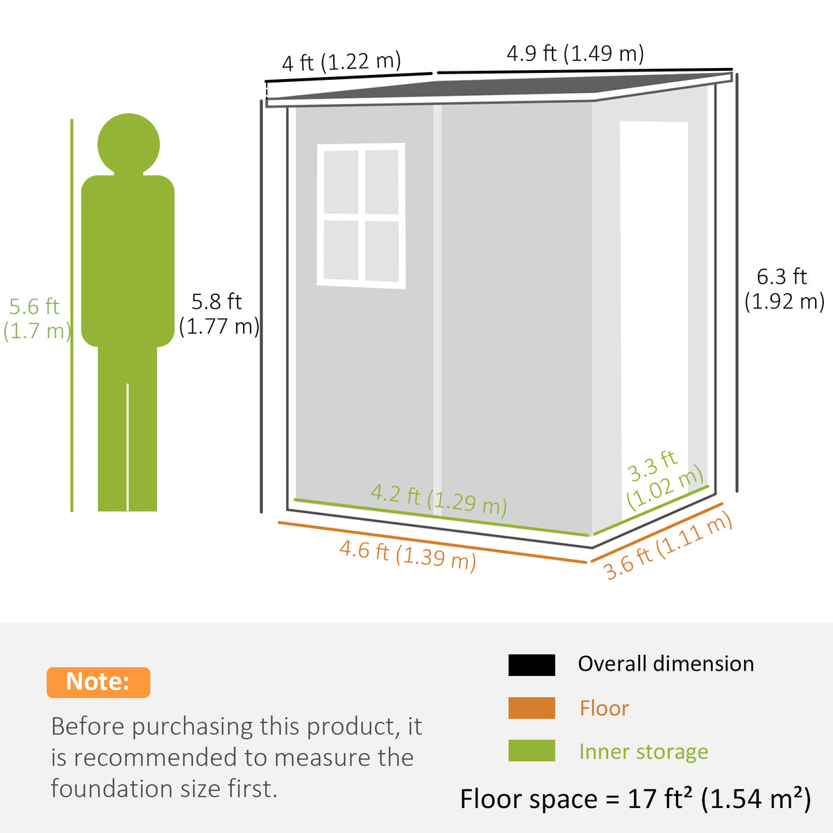 4'x5' Garden Storage Shed, Lean to Shed, Lockable Garden Tool Storage House with Window, Vent – Dark Grey