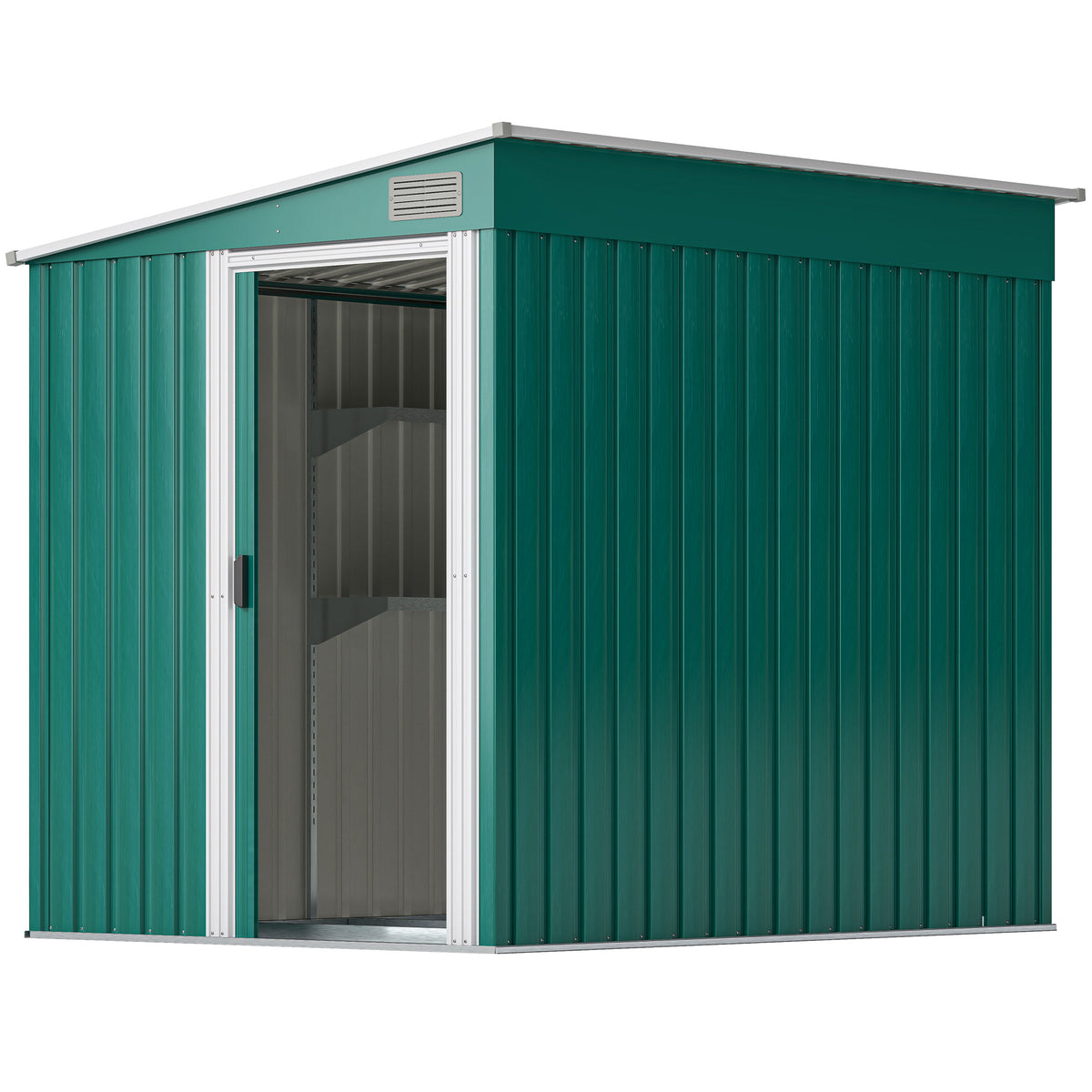 5'x7' Lean to Metal Garden Shed with Foundation, Outdoor Tool Shed with Sliding Door and 2 Vents – Green