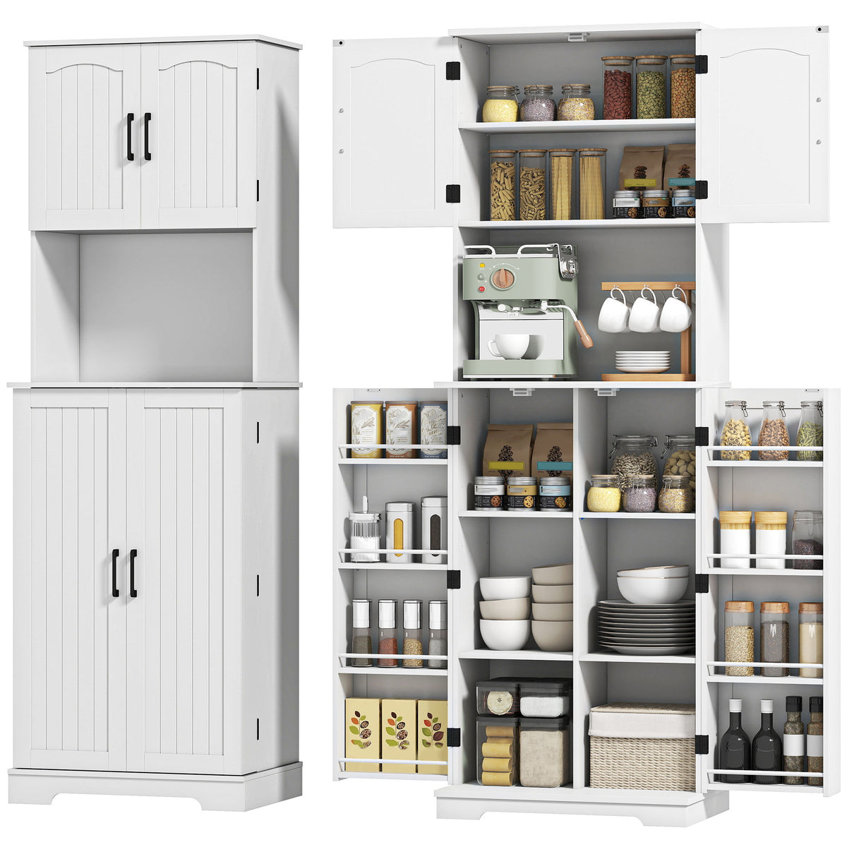 Farmhouse Kitchen Storage Cabinet with Adjustable Shelves – 24"W x 71"H