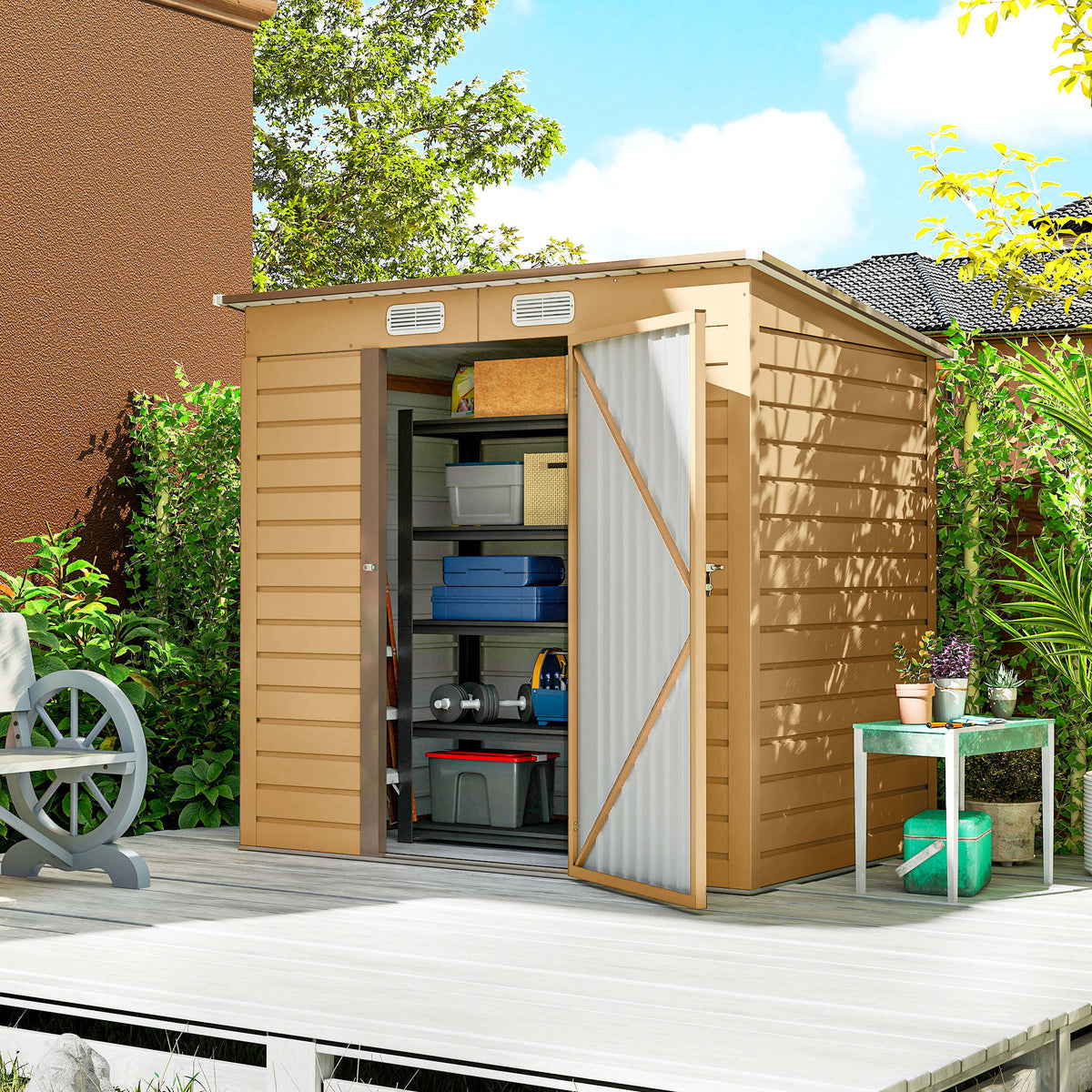 6 x 4FT Galvanized Garden Storage Shed, Metal Outdoor Shed with Double Doors and 2 Vents – Yellow