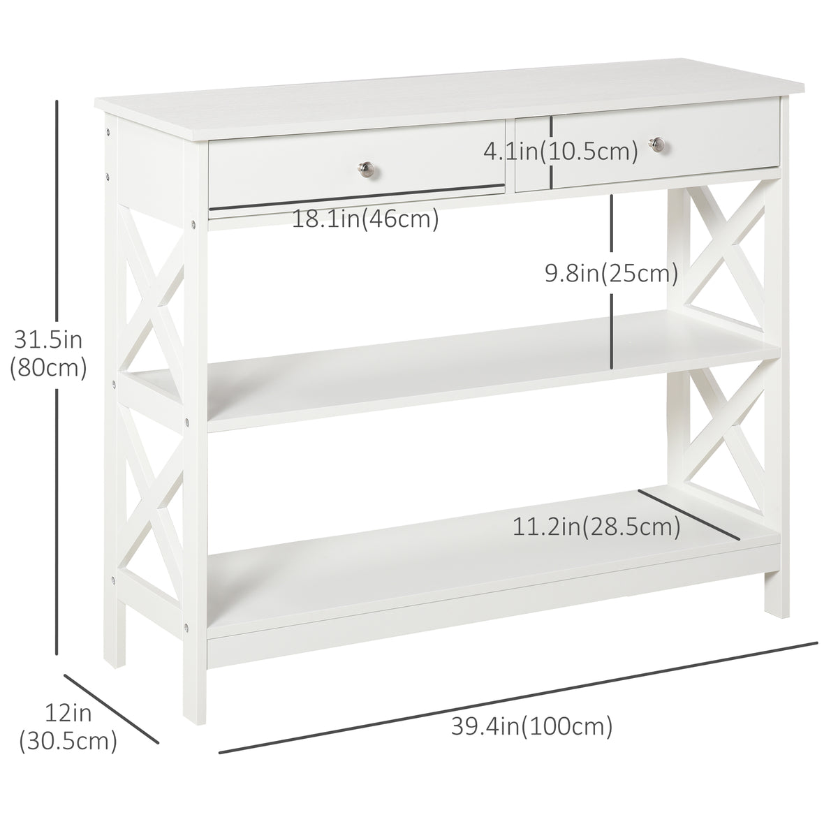 39" Console Table with Drawers, White