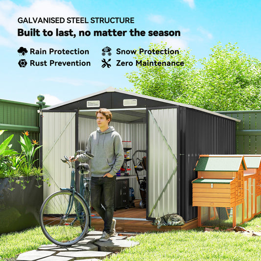 10' x 10' Metal Shed, Heavy Duty Outdoor Storage Shed with 4 Vents and Lockable Double Doors