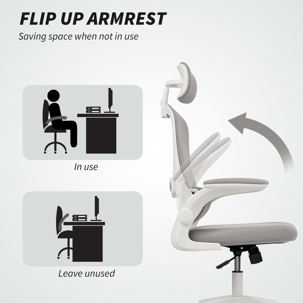 Ergonomic Mesh Office Chair, High Back Desk Chair with Rotatable Headrest, Grey
