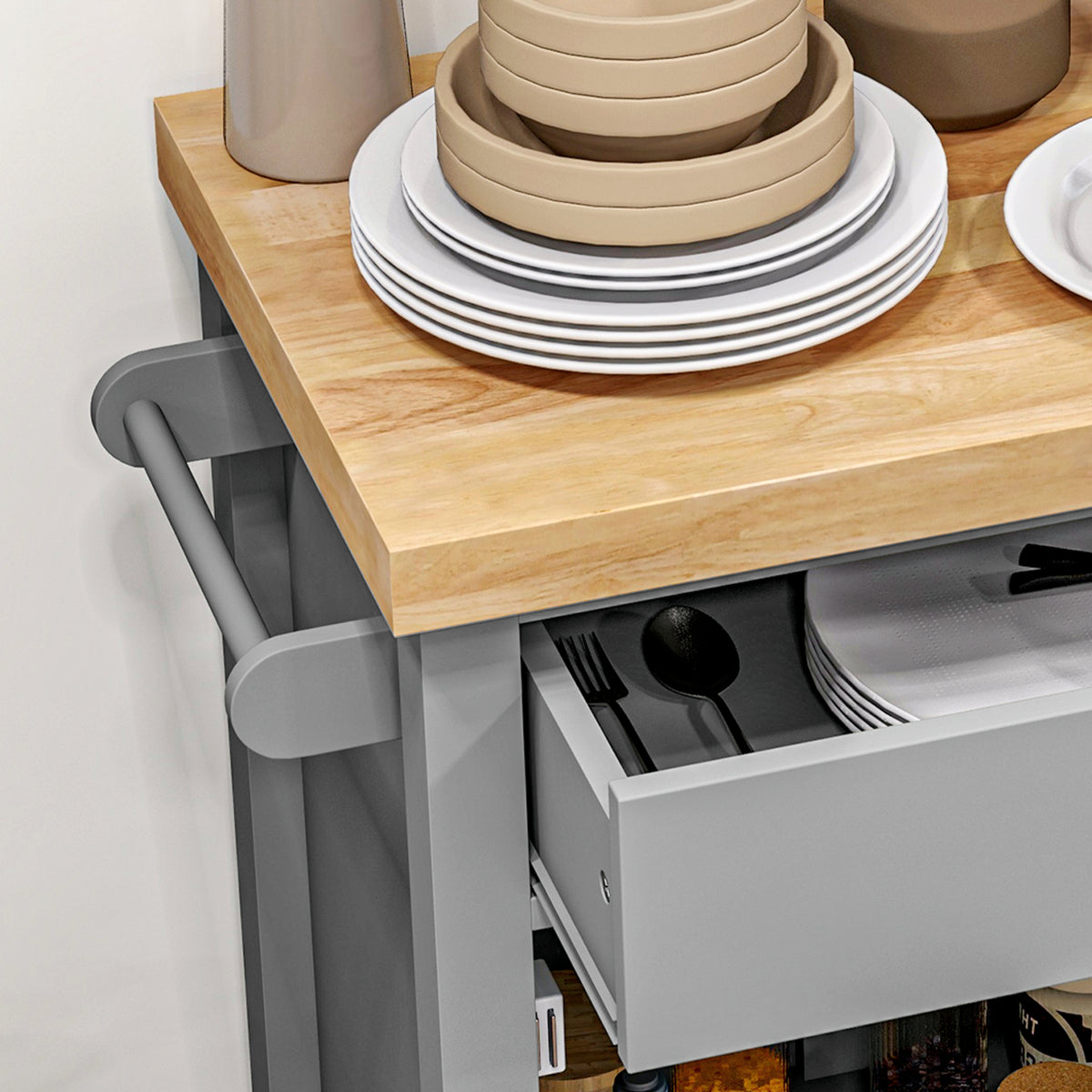 Rolling Kitchen Cart with Wood Top – 25"W x 35"H