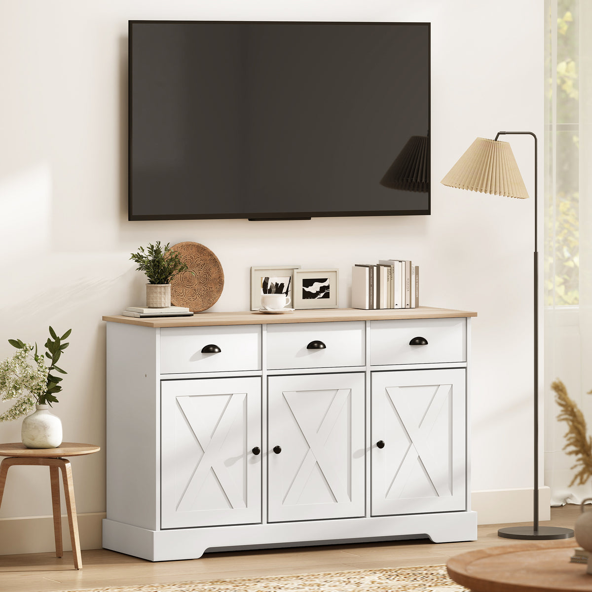 Farmhouse Sideboard with 3 Barn Doors and 3 Drawers – 47"W x 30"H