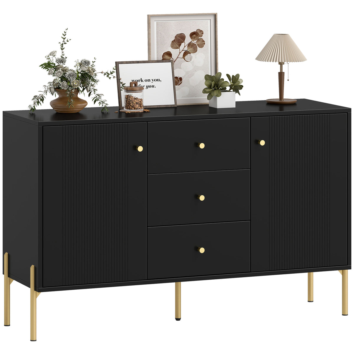 Modern Sideboard with 3 Soft-Close Drawers and 2 Adjustable Shelves – 47"W x 30"H