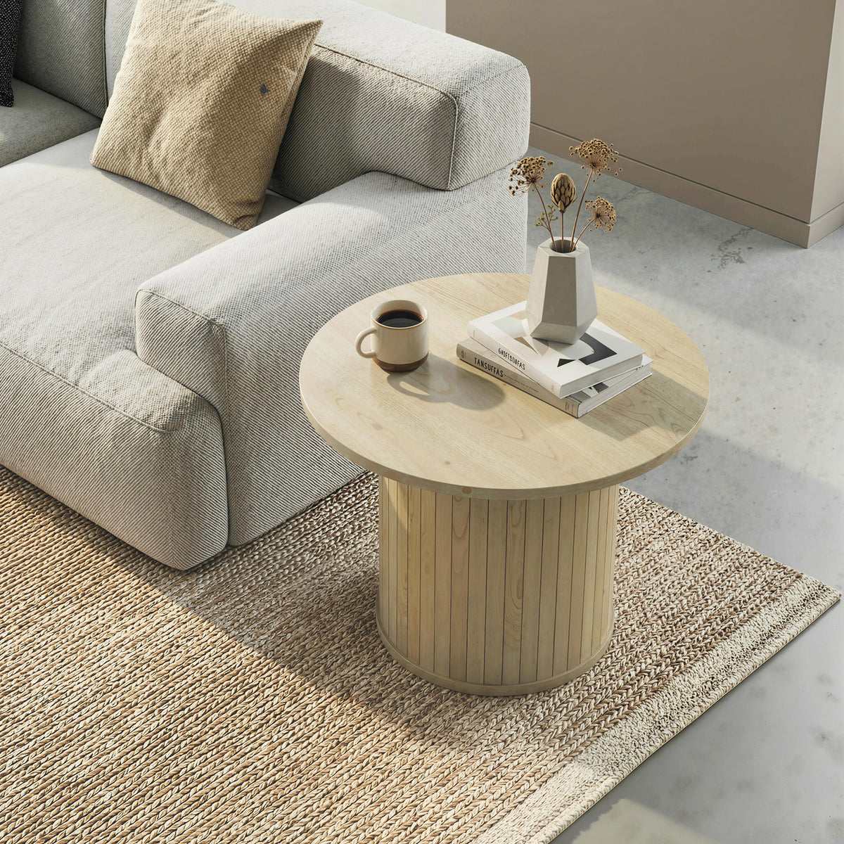 24" Round Coffee Table with Slatted Pedestal Base