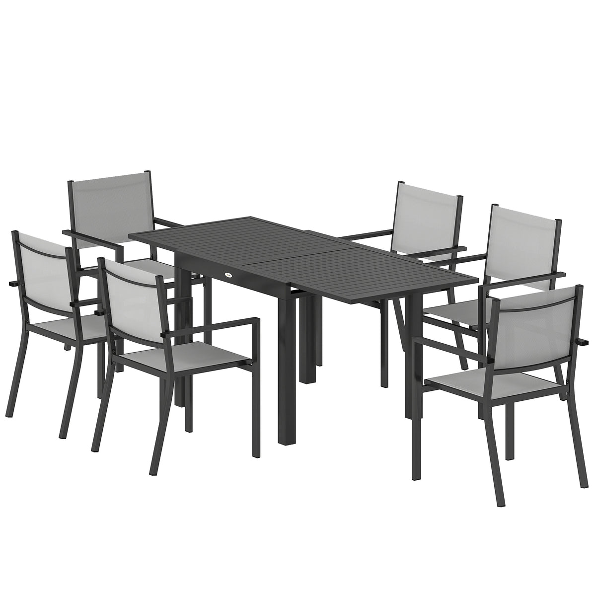 7 Pieces Outdoor Dining Set, Aluminum Patio Table and Chairs Set for 6 with Extendable Tabletop and Stackable Chairs