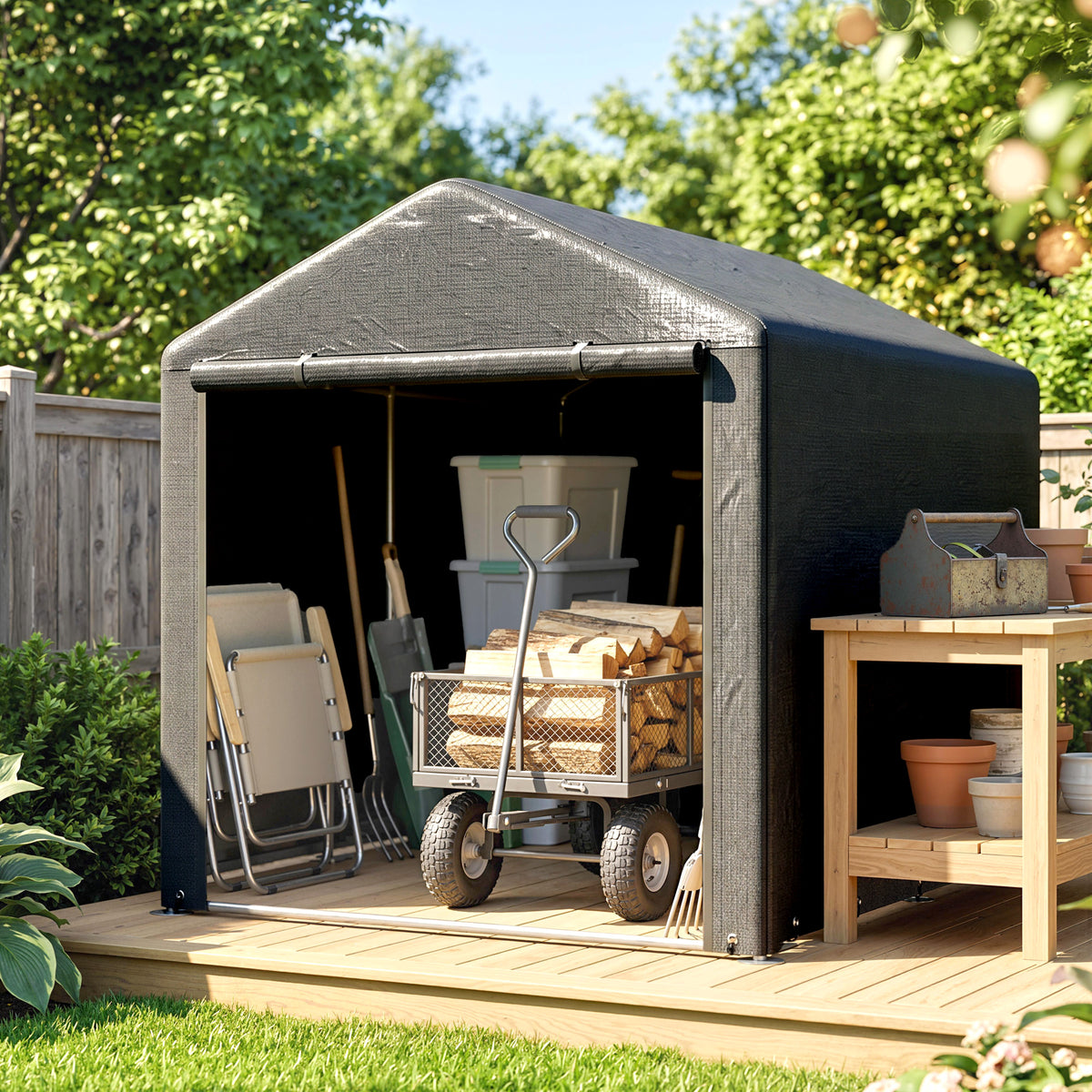 Portable Bicycle Shed with Galvanised Steel Frame and Large Door, Waterproof Outdoor Shed for Garden Tools – Dark Grey