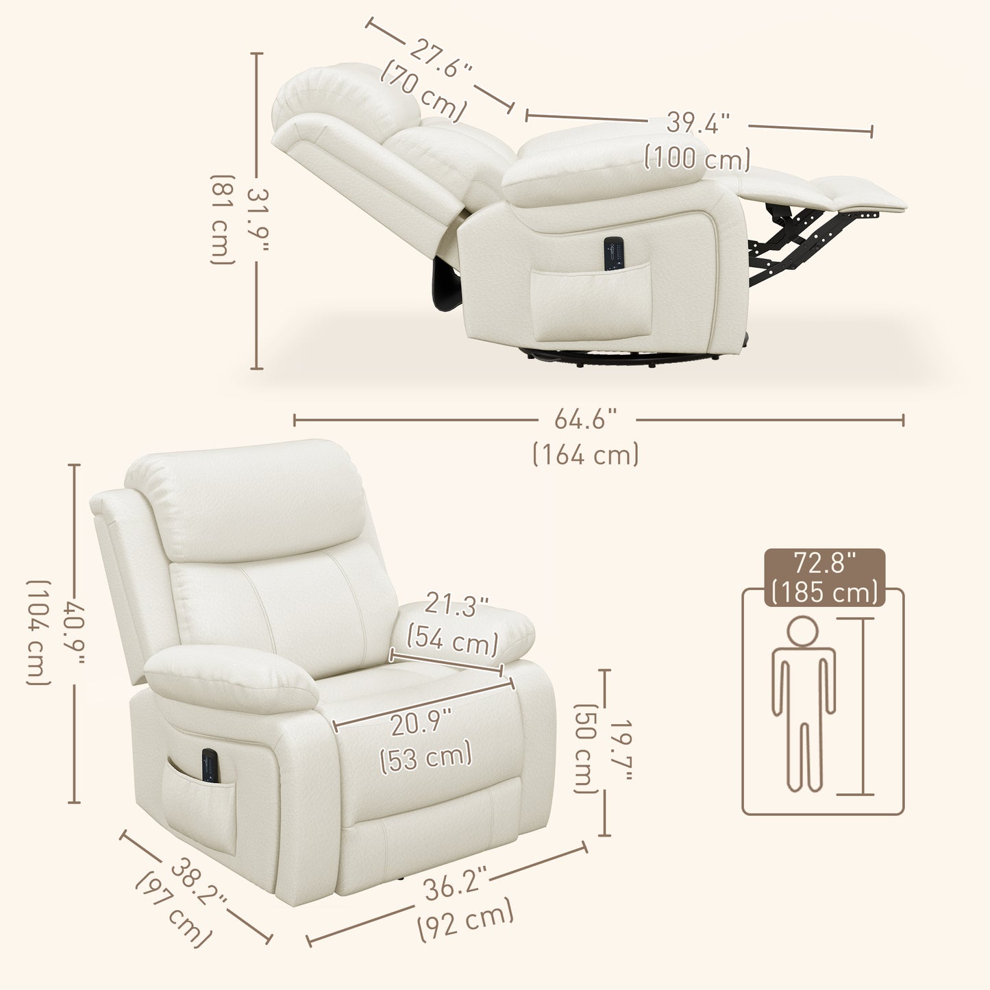 HOMCOM Luxurious PU Leather Swivel Rocker Recliner with Vibration Massage & Remote