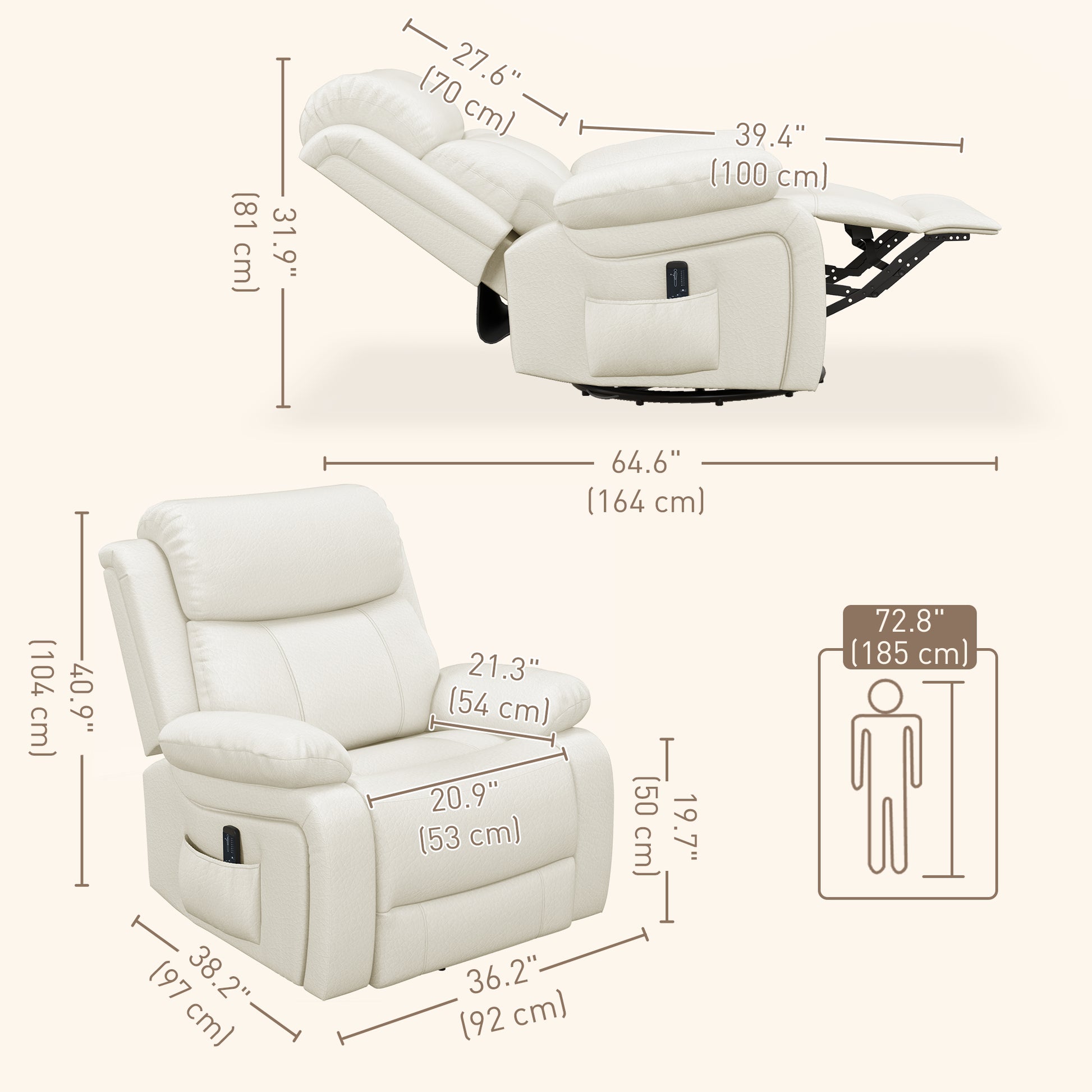 HOMCOM Luxurious PU Leather Swivel Rocker Recliner with Vibration Massage & Remote