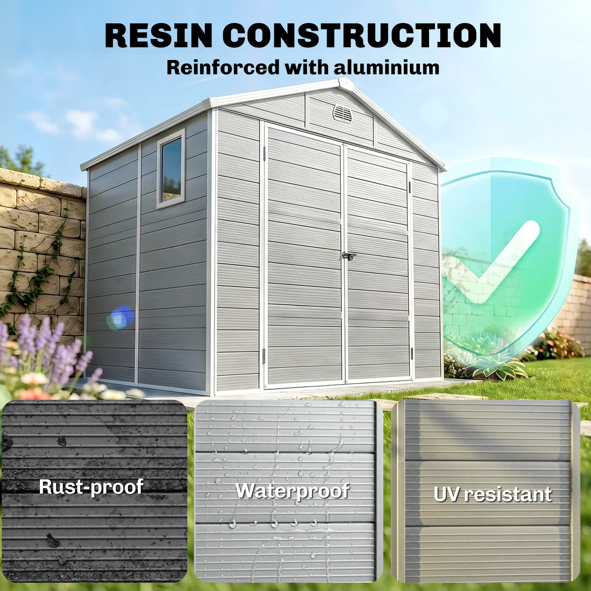 8' x 6' Garden Storage Shed, Outdoor Tool & Equipment Storage House with Wide Door, Foundation Kit, Vents, Window – Light Grey