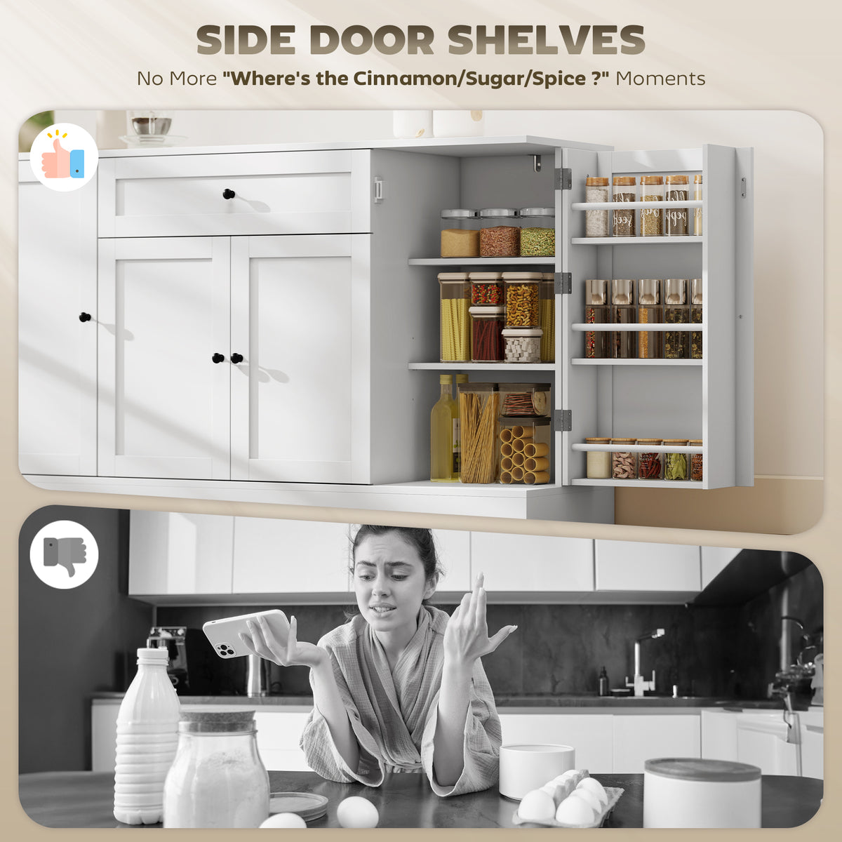 Modern Kitchen Storage Cabinet with Drawer – 55"W x 31"H