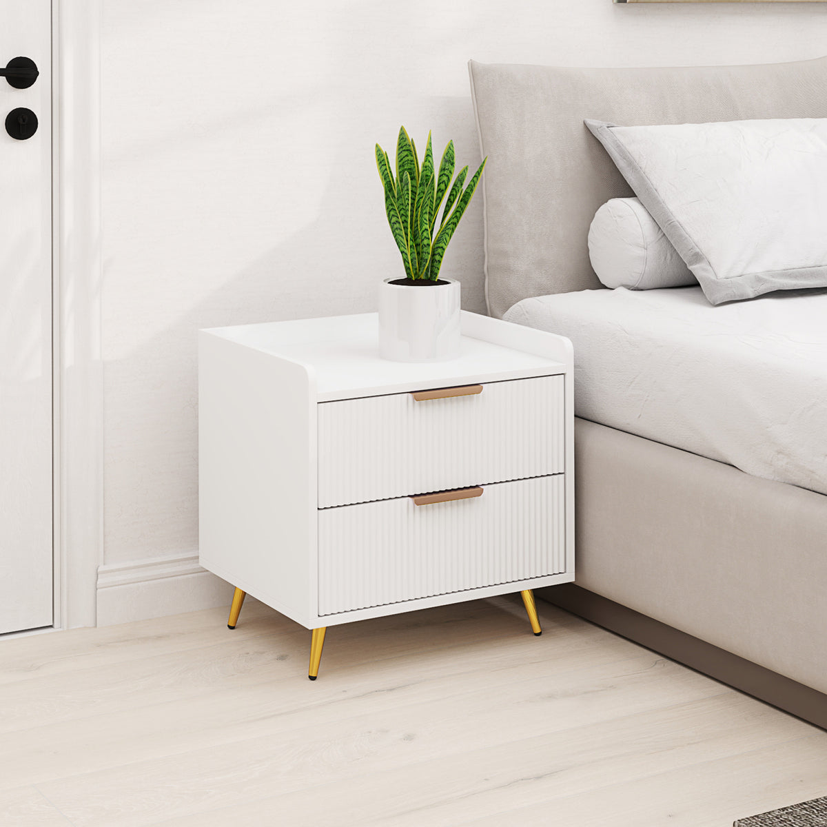 2-Drawer Nightstand with Metal Legs – 20"W x 20"H