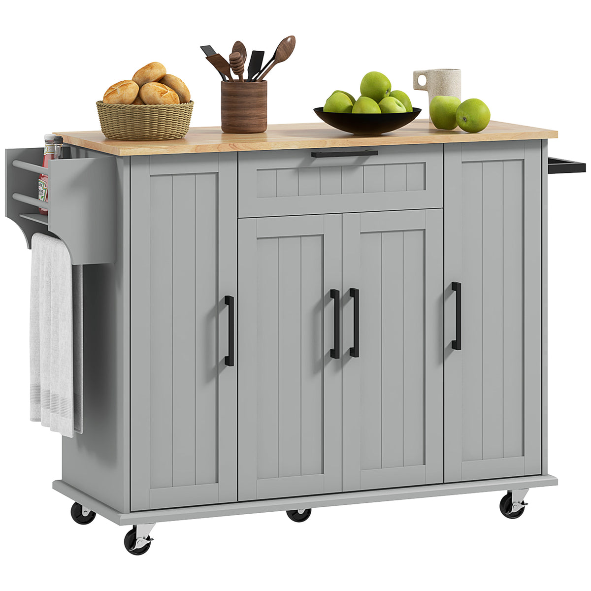 Modern Rolling Kitchen Island Cart with Drawers – 52"W x 36"H