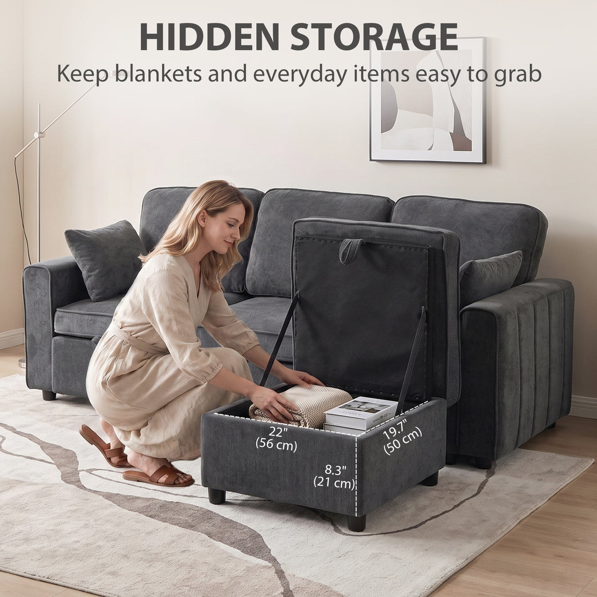 Modular Sleeper Sectional with Reversible Storage Ottoman