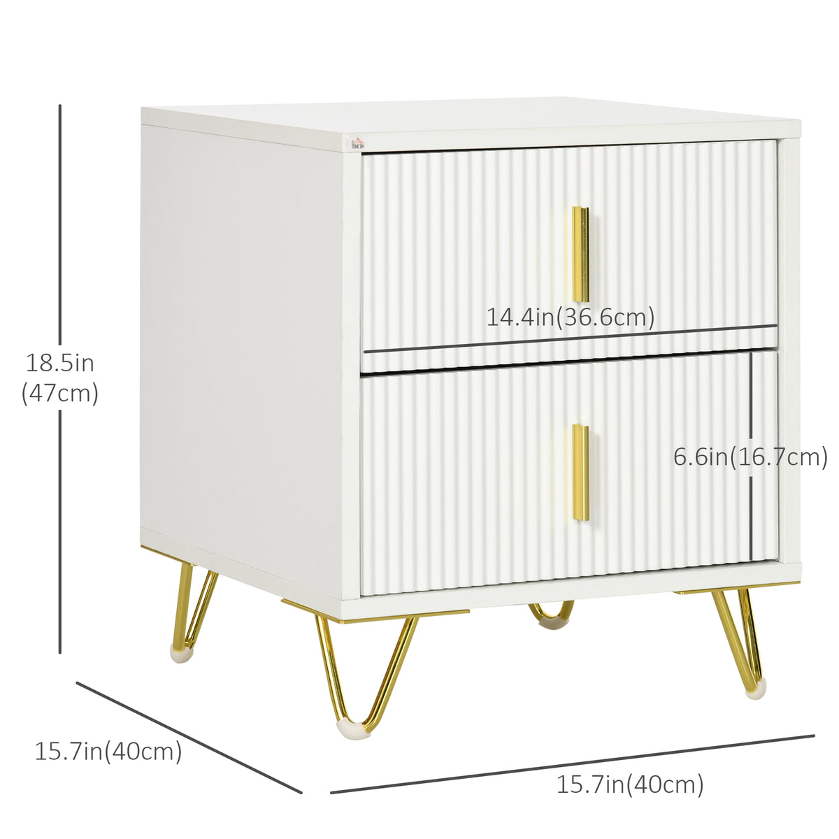 Modern 2-Drawer Nightstand with Metal Legs – 16"W x 19"H