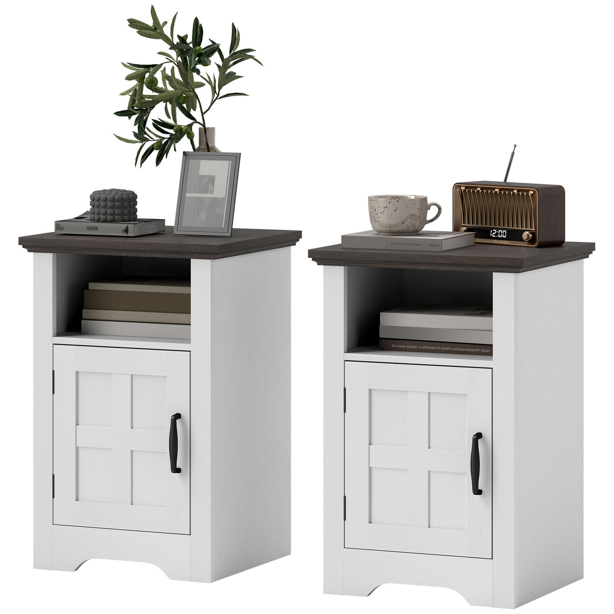 Farmhouse Nightstands with Barn Door, Set of 2 – 16"W x 24"H