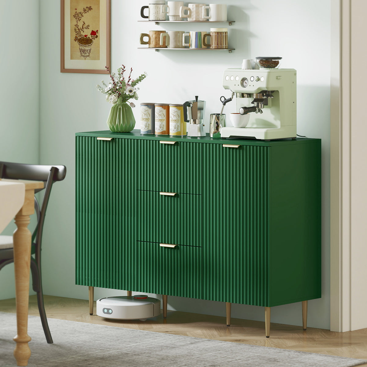 Sideboard Buffet Cabinet with 3 Drawers and Adjustable Shelves – 47"W x 35"H