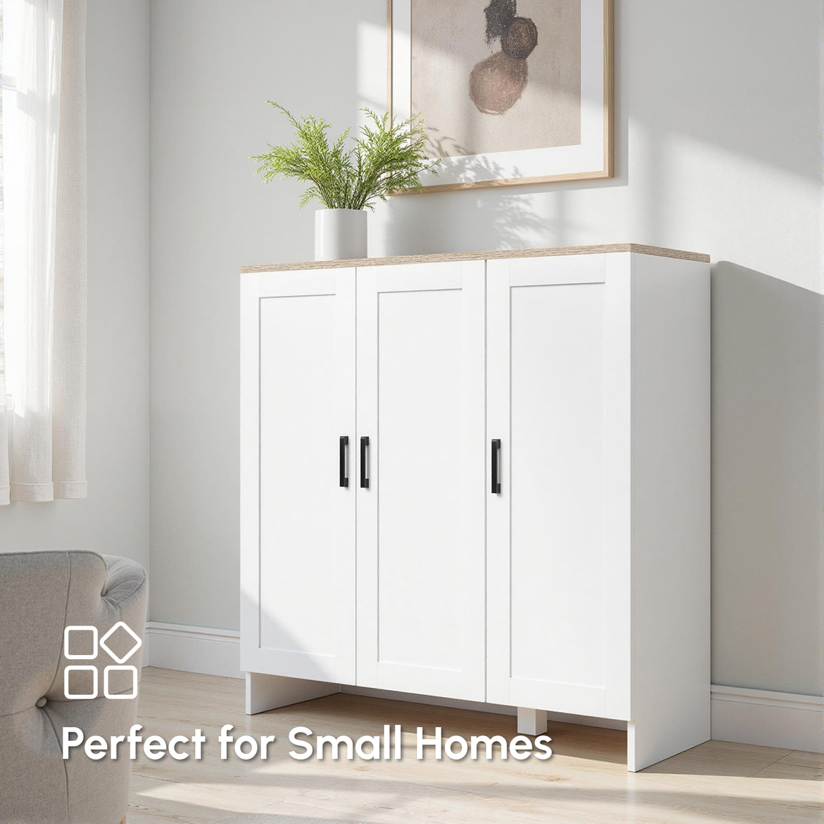 35" Modern Sideboard Cabinet with 3 Doors
