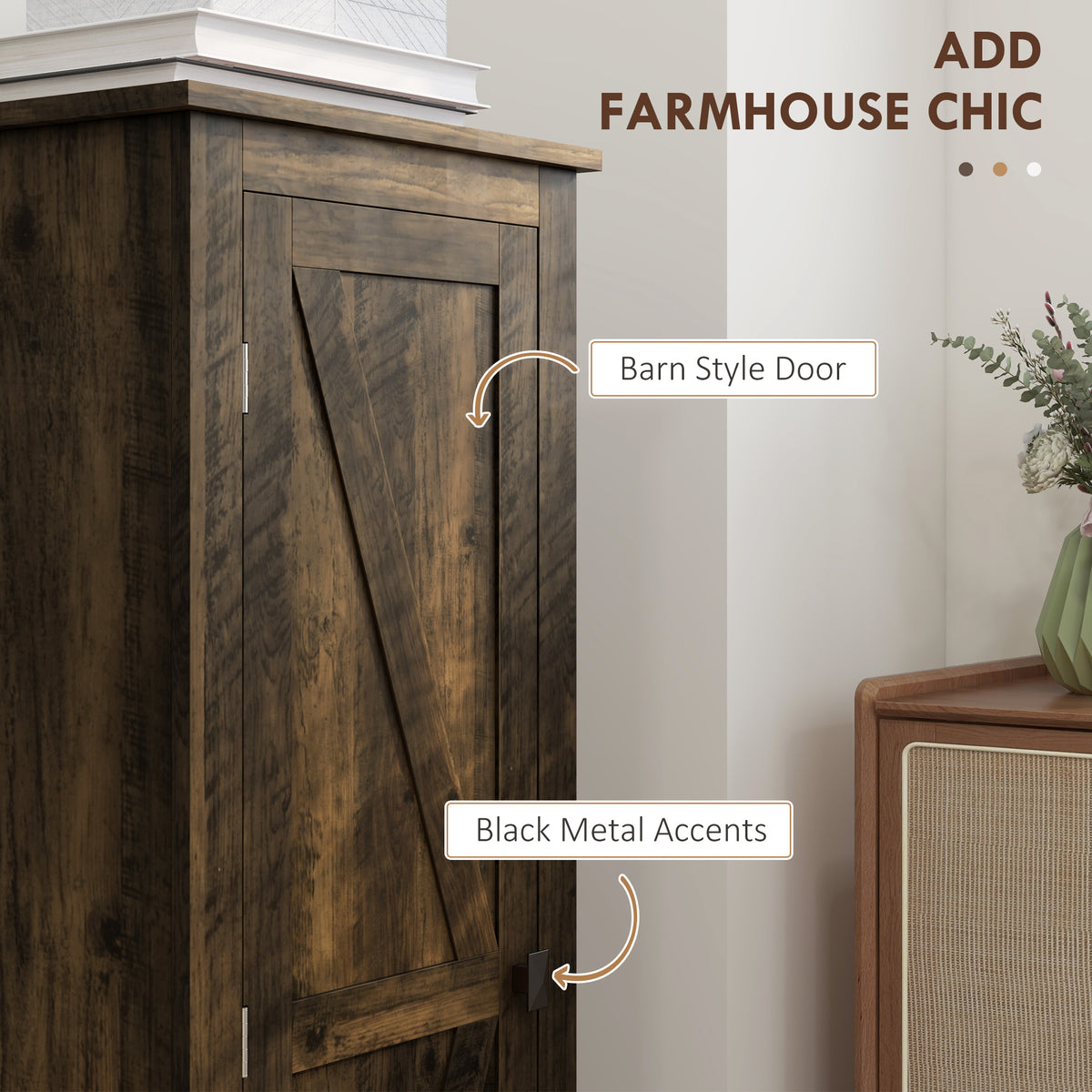 Farmhouse Kitchen Pantry Storage Cabinet with Barn Door – 17"W x 48"H