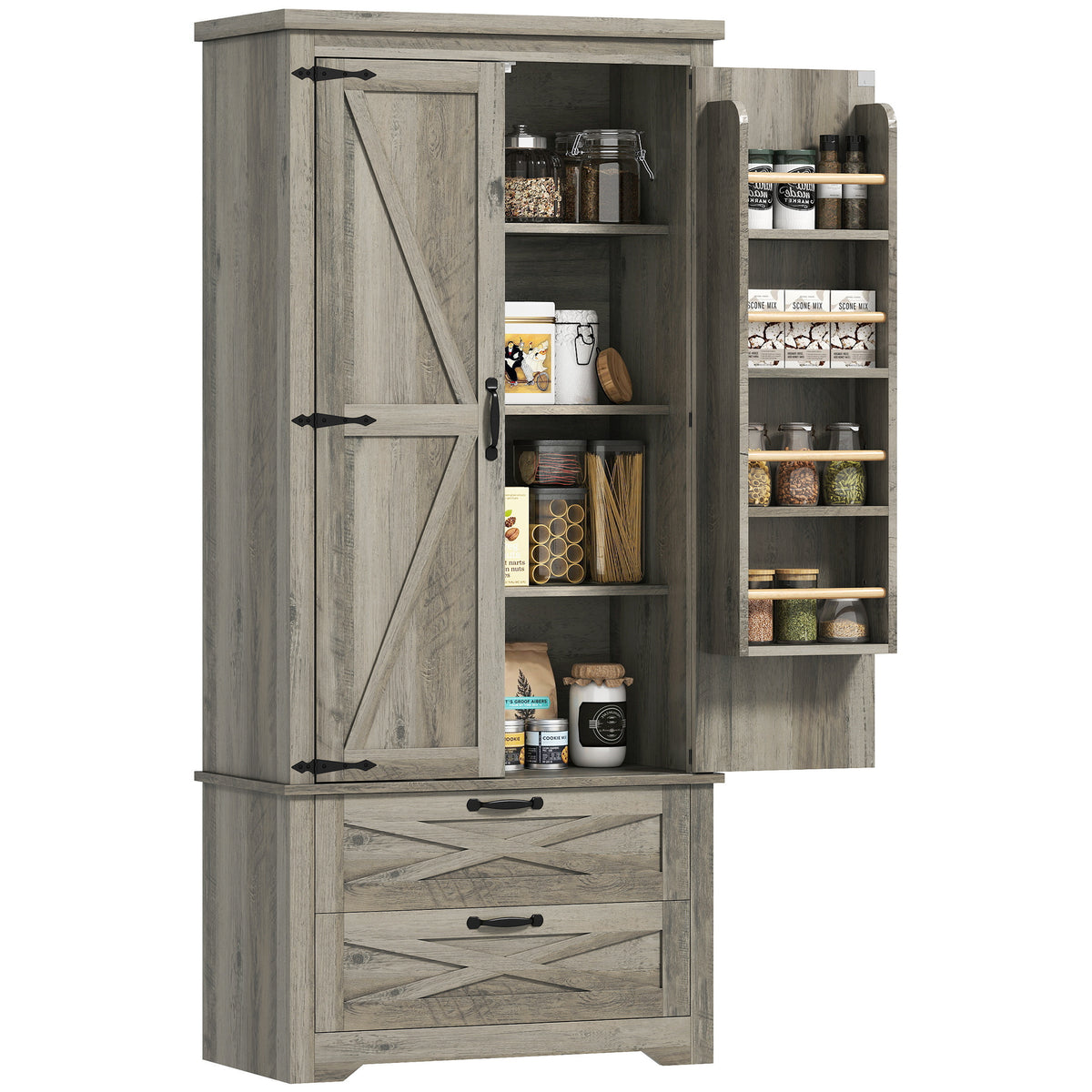 Freestanding Kitchen Pantry Cabinet with Drawers – 29"W x 64"H