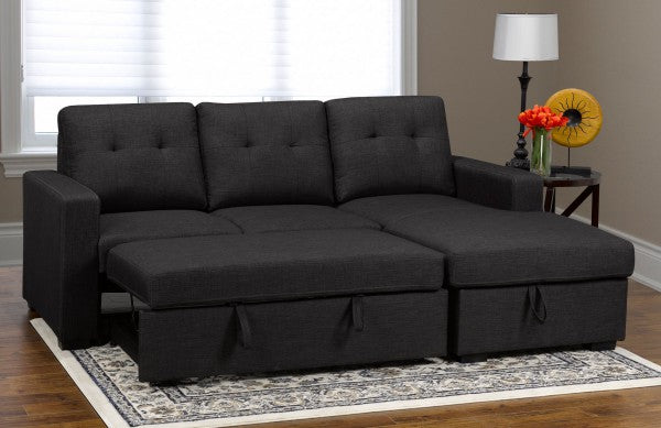 Monton Grey Fabric Sectional Sofa Bed with Storage Chaise, Pull-Out Sleeper