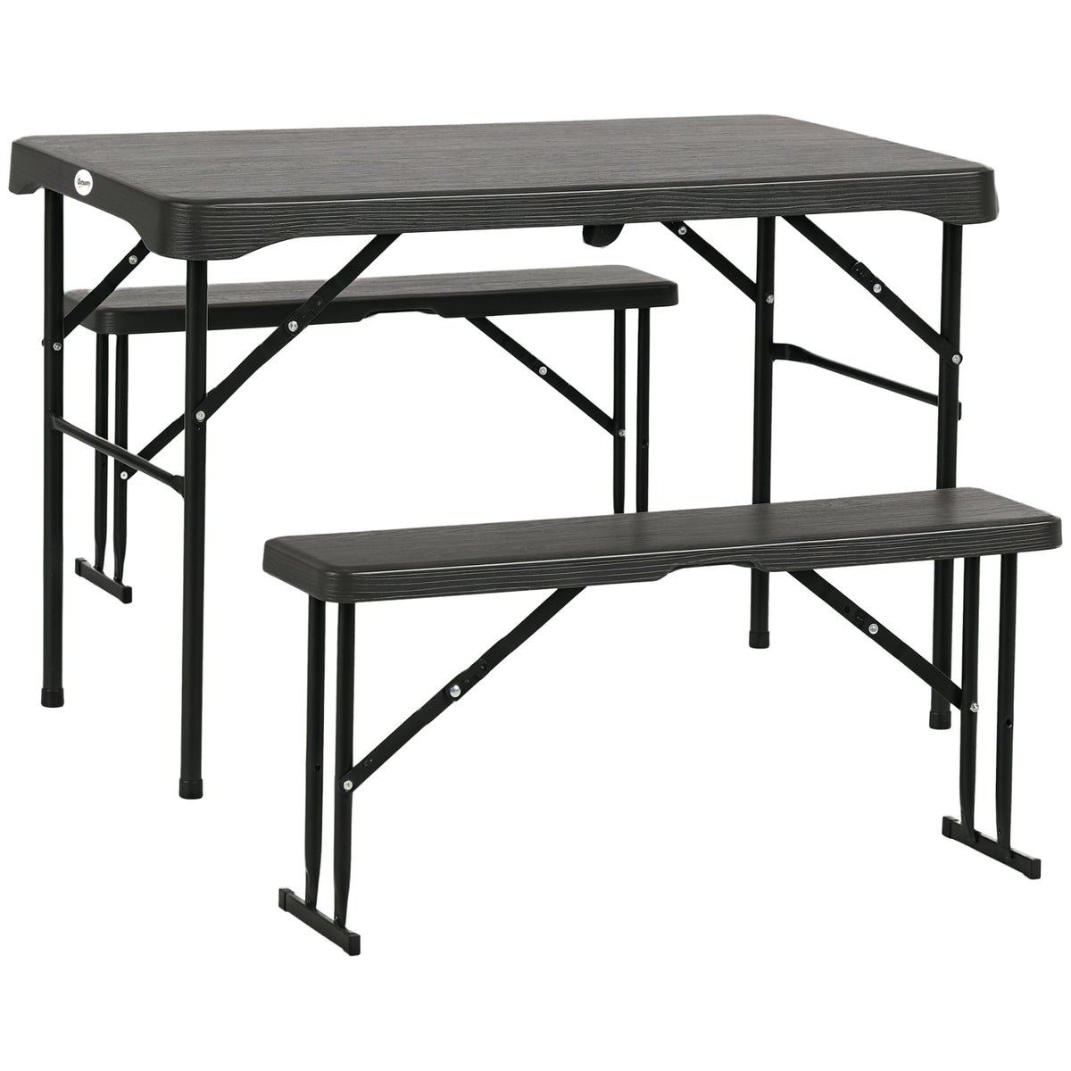 Folding Picnic Table with 2 Benches, 3-Piece Portable Outdoor Picnic Table Bench Set for 4, Patio Dining Table Set with Plastic Top, Steel Frame for Garden