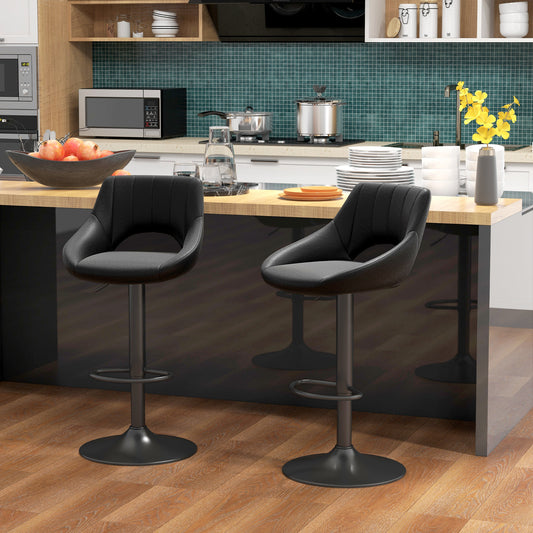 Channel-Tufted Faux Leather Swivel Counter Stools with Footrest, Set of 2