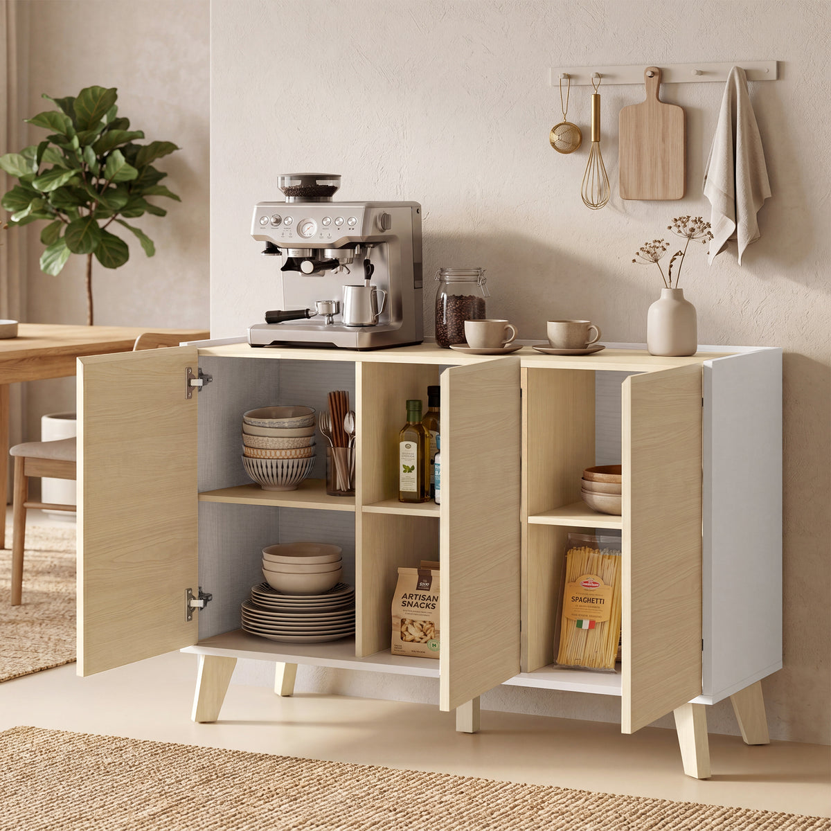 Modern Kitchen Storage Cabinet with 6 Compartments – 47"W x 29"H