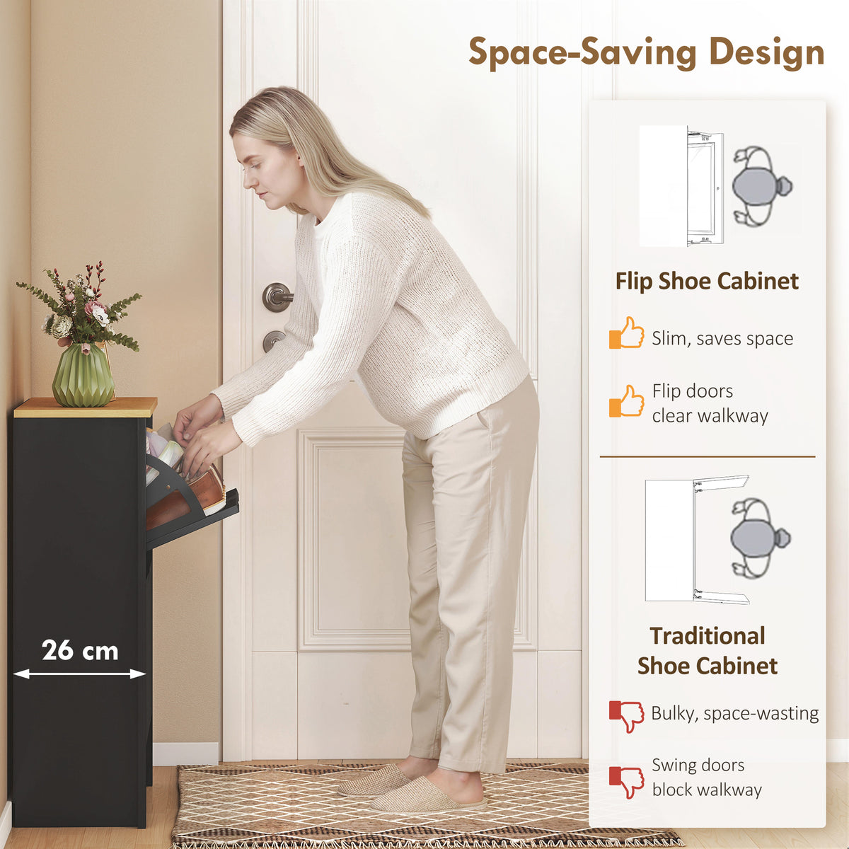 Shoe Storage Cabinet with 2 Flip Drawers – 28"W x 31"H