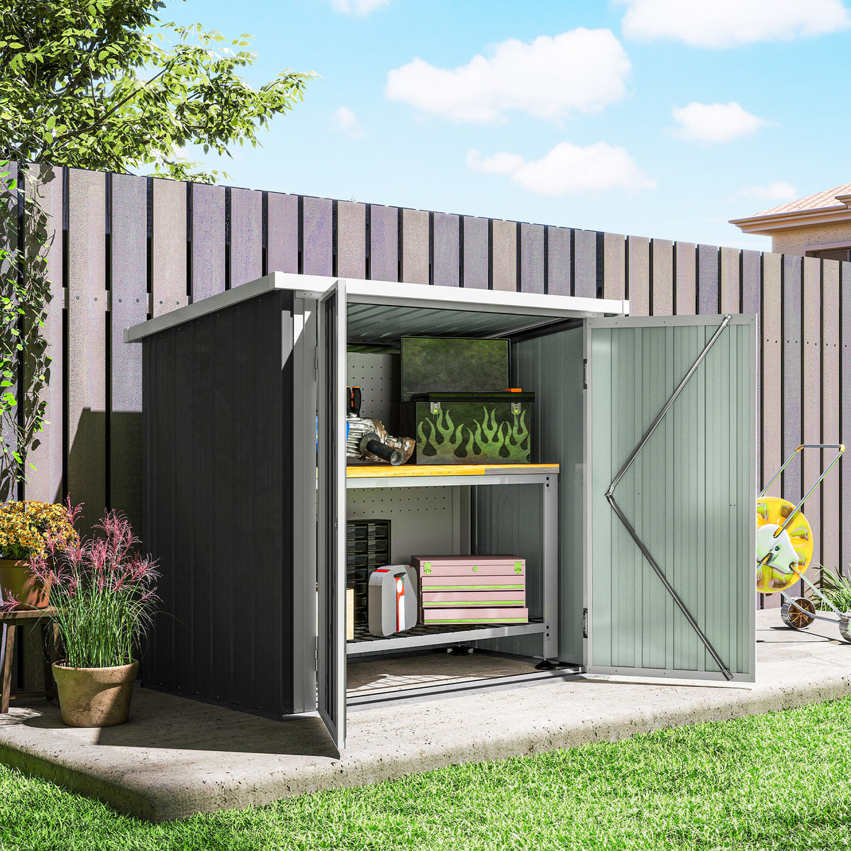 5x3 Lean to Shed with Lockable Door, Durable Metal Shed for Garden, Patio, Lawn