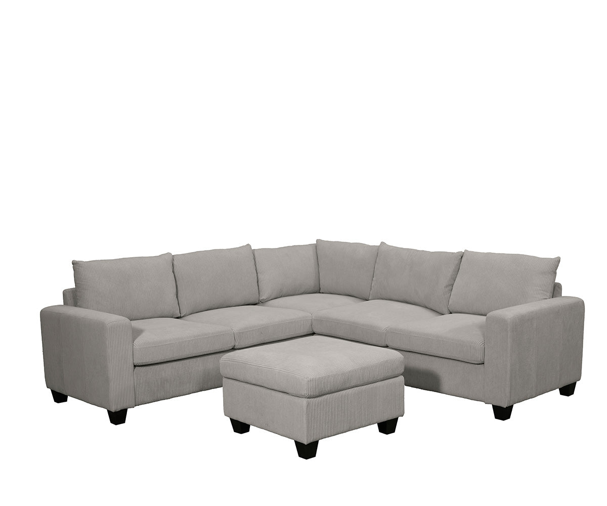 Kaden Grey Mink Fabric 4-Piece Sectional Sofa and Ottoman Set