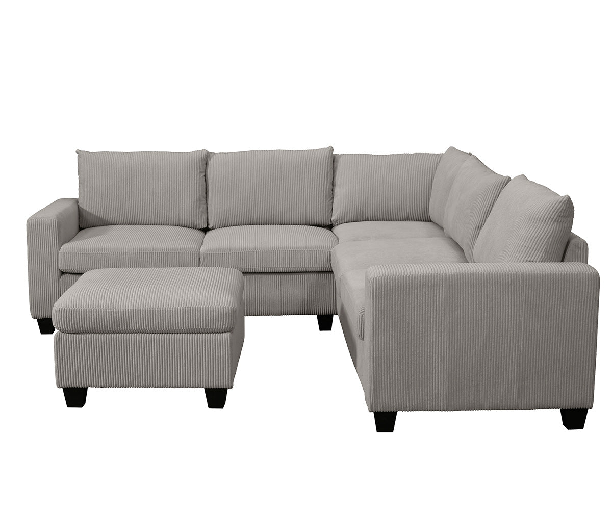 Kaden Grey Mink Fabric 4-Piece Sectional Sofa and Ottoman Set