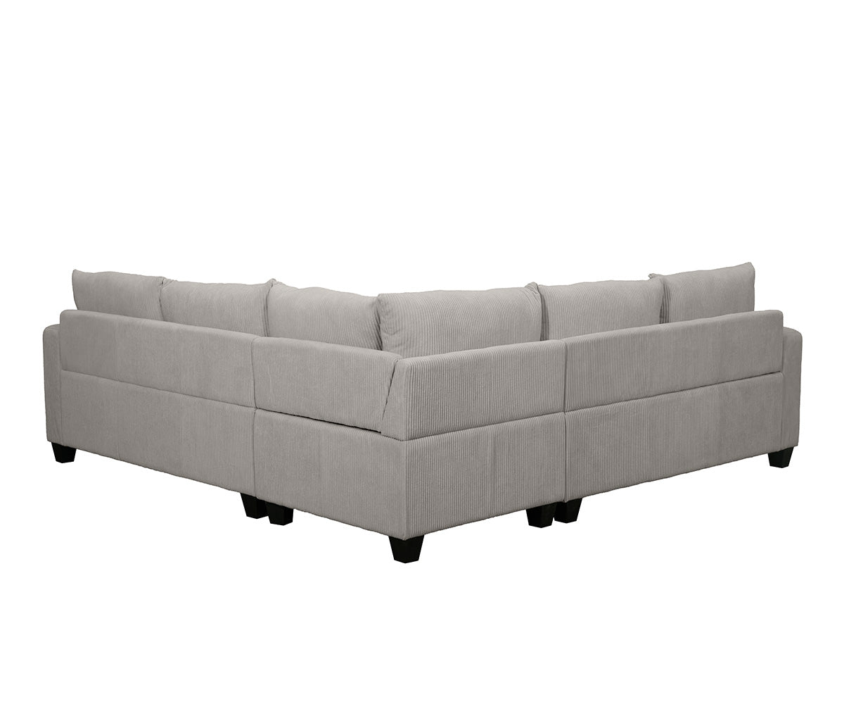 Kaden Grey Mink Fabric 4-Piece Sectional Sofa and Ottoman Set