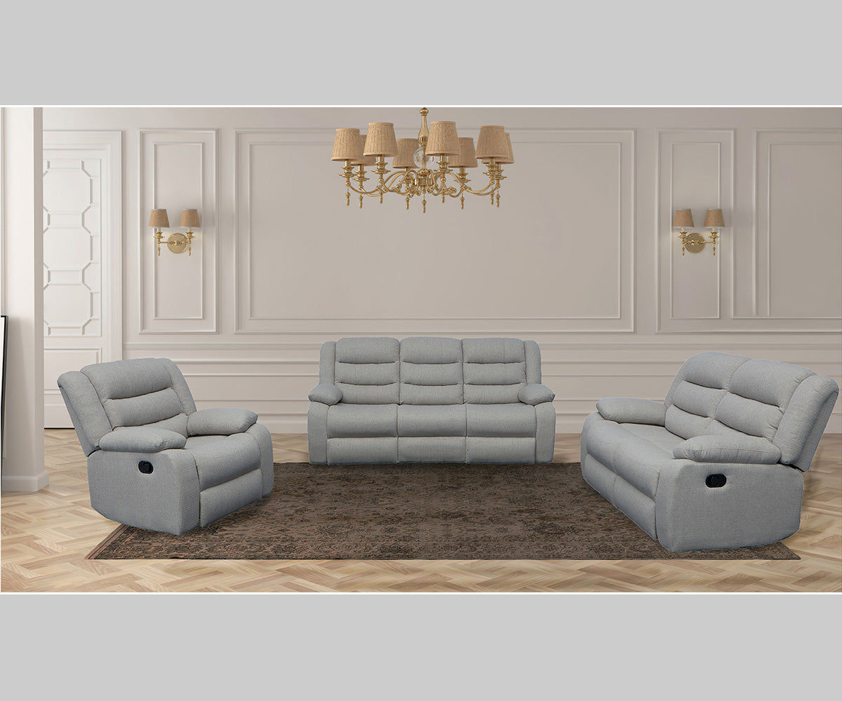 Premium Grey Linen Manual Recliner Sofa Set for Ultimate Comfort