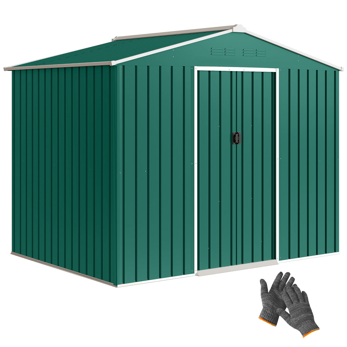 8' x 6' Outdoor Storage Shed, Metal Garden Tool Storage House with Lockable Sliding Doors and Vents