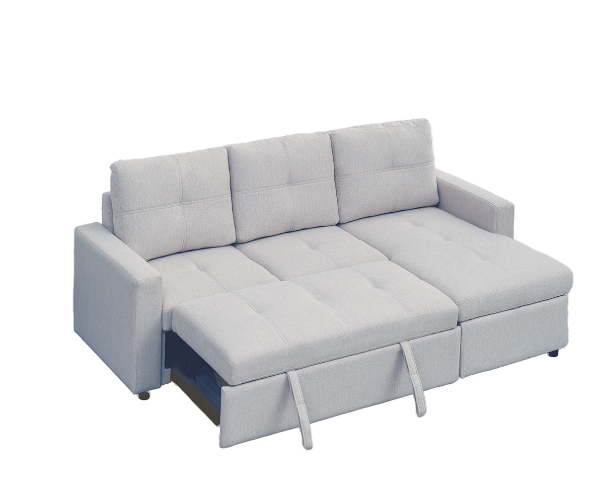 Jaxon Grey Reversible Sectional Sofa: Tufted Back, Convertible Bed, Storage