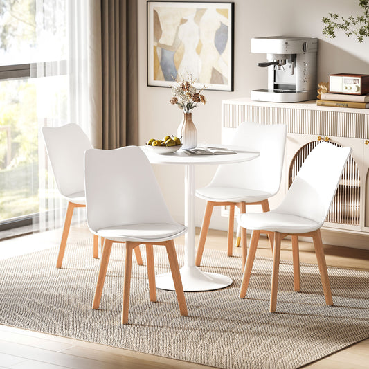 5-Piece Round Dining Table Set for 4 with Pedestal Base and Padded Chairs