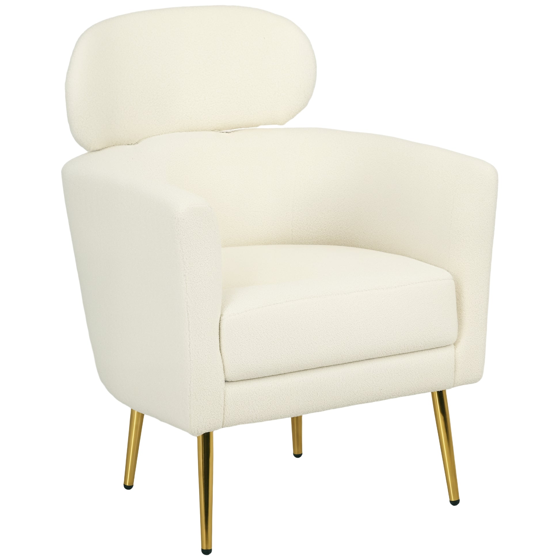 HOMCOM Modern Cream White Barrel Accent Armchair with Detachable Headrest