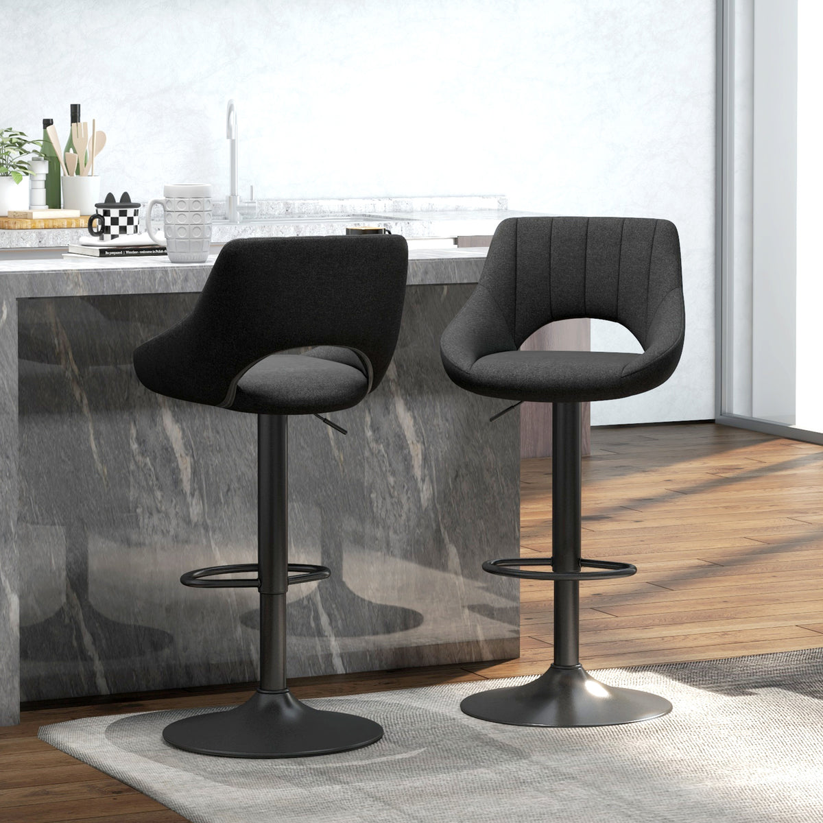 Linen Swivel Counter Stools with Round Metal Base, Set of 2