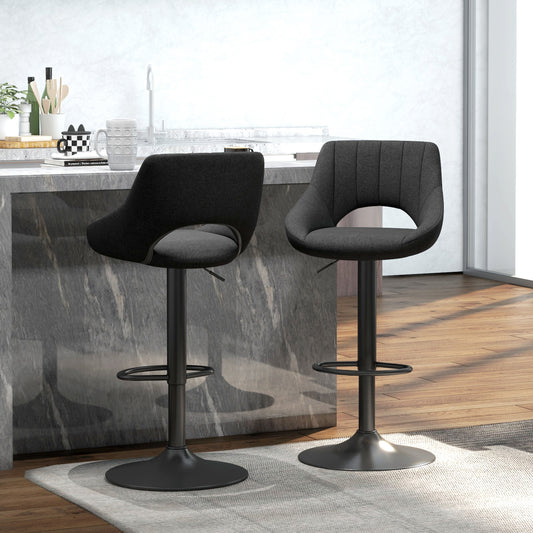 Linen Swivel Counter Stools with Round Metal Base, Set of 2
