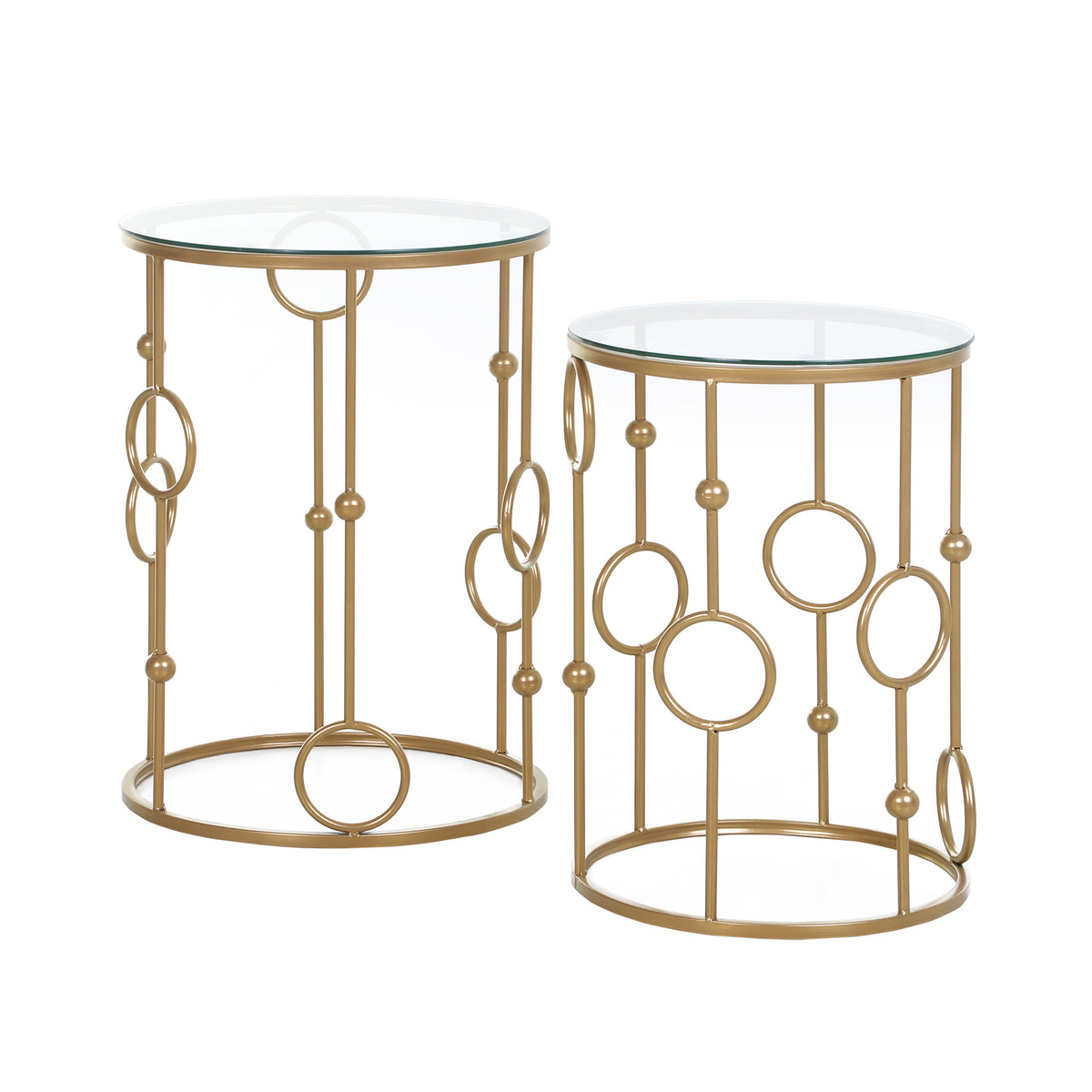 Gold Round Nesting Coffee Tables, Set of 2, Tempered Glass Top