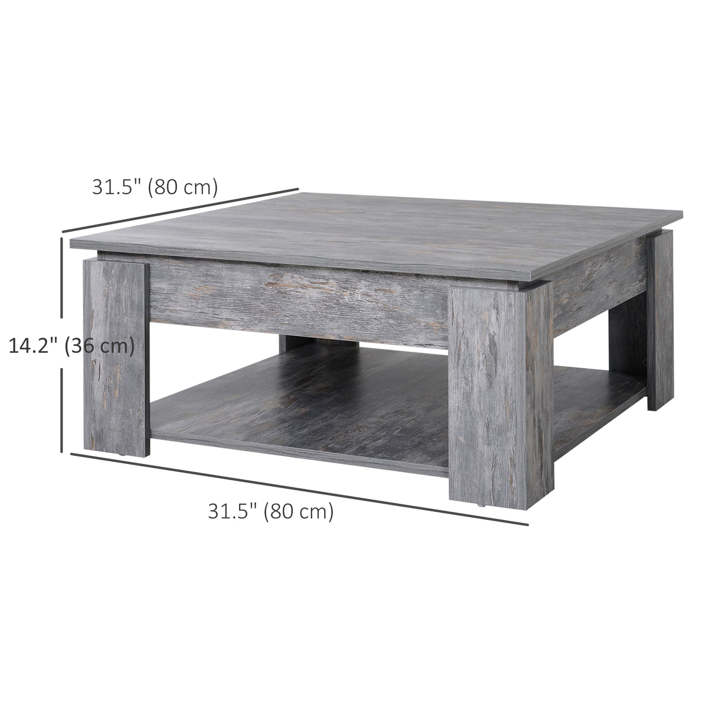 HOMCOM Modern Square Coffee Table with Two-Tier Storage Shelf, Wood Grain Finish