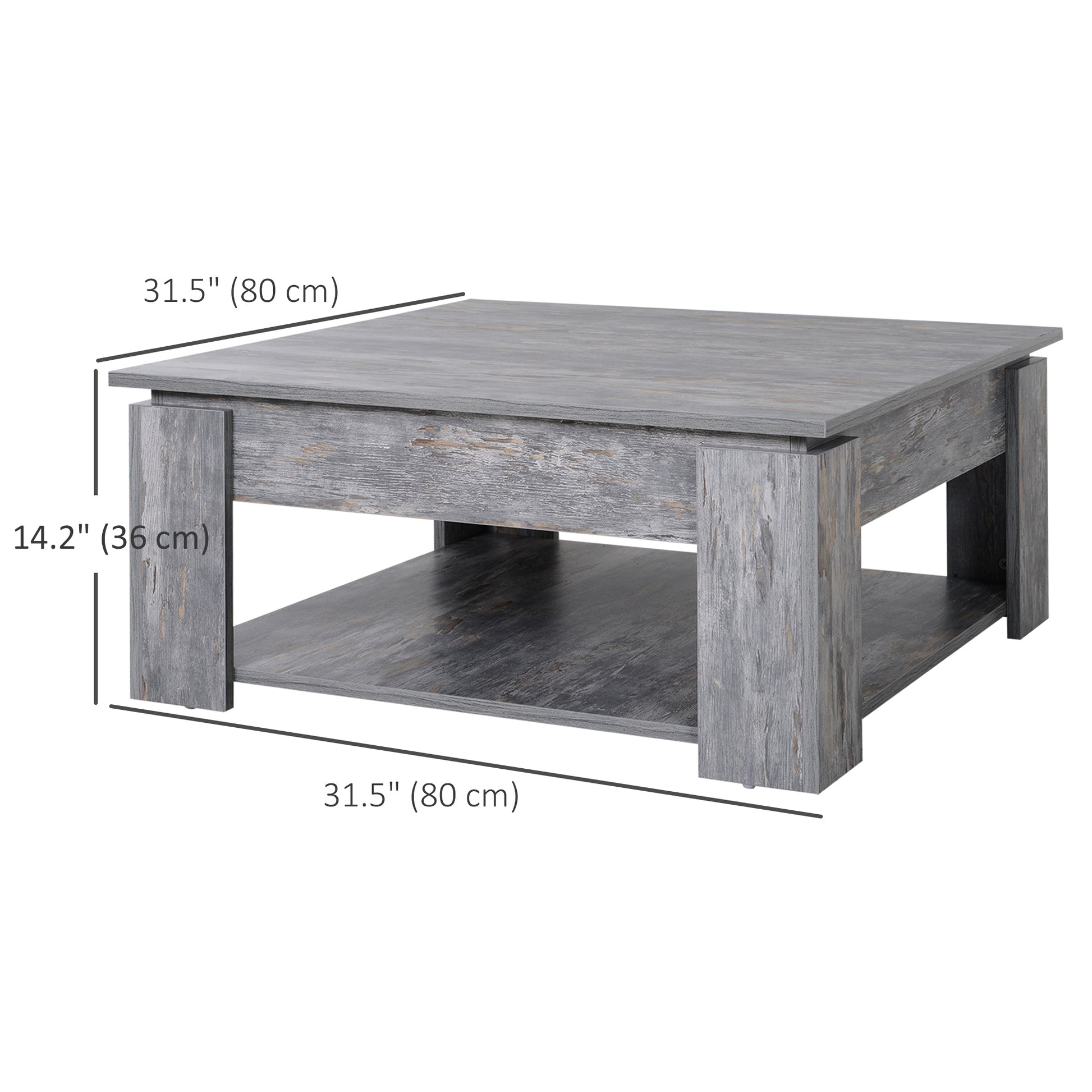HOMCOM Modern Square Coffee Table with Two-Tier Storage Shelf, Wood Grain Finish