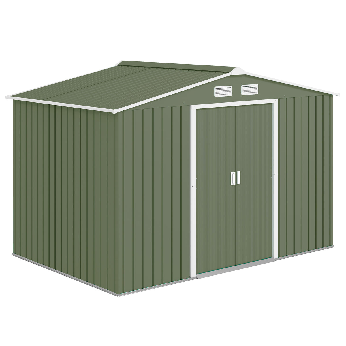 9.1'x6.4'x6.3' Garden Storage Shed, Outdoor Storage Tool House with Vents, Foundation and Lockable Double Doors – Light Green